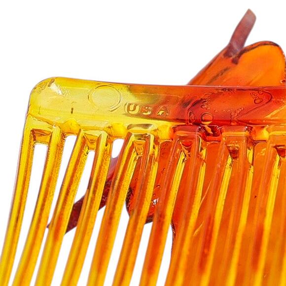 Vintage Amber Celluloid Butterfly Hair Combs, Made in USA – 1940s Factory-Split - Picture 7 of 8